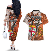 personalised-fiji-australia-rugby-couples-matching-off-the-shoulder-long-sleeve-dress-and-hawaiian-shirt-kangaroo-and-palm-tree-orange-tapa-pattern-mix-aboriginal