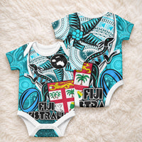 Fiji Australia Rugby Baby Onesie Kangaroo and Palm Tree red Tapa Pattern Mix Aboriginal LT03 - Polynesian Pride