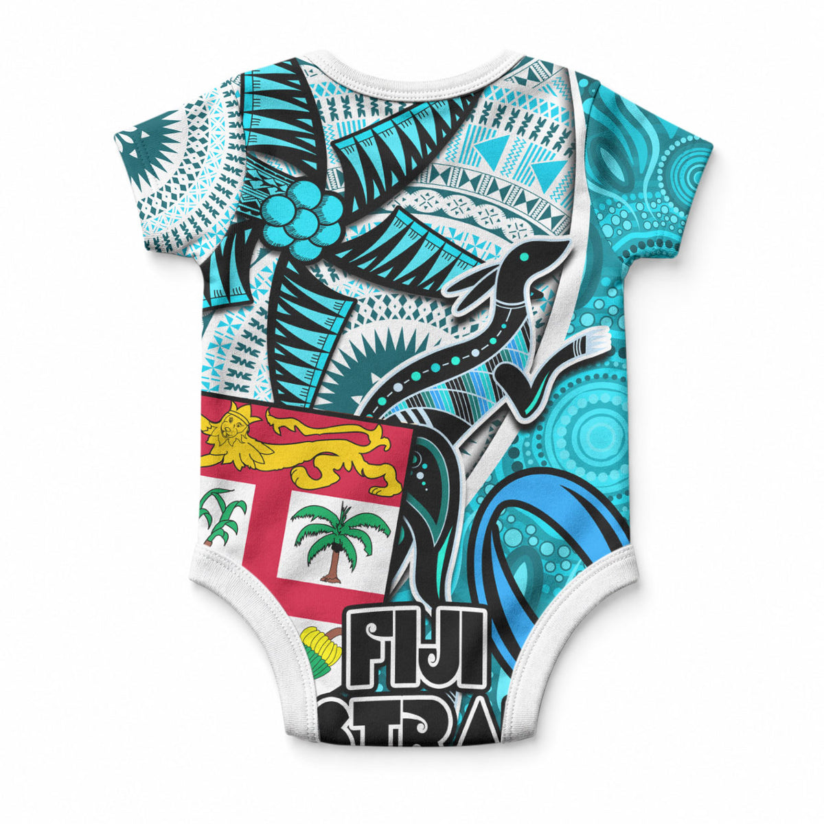 Fiji Australia Rugby Baby Onesie Kangaroo and Palm Tree red Tapa Pattern Mix Aboriginal LT03 - Polynesian Pride