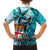 Fiji Australia Rugby Family Matching Puletasi Dress and Hawaiian Shirt Kangaroo and Palm Tree Blue Tapa Pattern Mix Aboriginal LT03 - Polynesian Pride