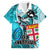 Fiji Australia Rugby Family Matching Puletasi Dress and Hawaiian Shirt Kangaroo and Palm Tree Blue Tapa Pattern Mix Aboriginal LT03 Dad's Shirt - Short Sleeve Blue - Polynesian Pride