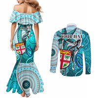 personalised-fiji-australia-rugby-couples-matching-mermaid-dress-and-long-sleeve-button-shirts-kangaroo-and-palm-tree-blue-tapa-pattern-mix-aboriginal