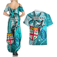 personalised-fiji-australia-rugby-couples-matching-summer-maxi-dress-and-hawaiian-shirt-kangaroo-and-palm-tree-blue-tapa-pattern-mix-aboriginal