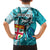 Personalised Fiji Australia Rugby Family Matching Puletasi Dress and Hawaiian Shirt Kangaroo and Palm Tree Blue Tapa Pattern Mix Aboriginal LT03 - Polynesian Pride