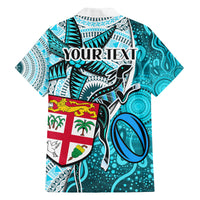 Personalised Fiji Australia Rugby Family Matching Puletasi Dress and Hawaiian Shirt Kangaroo and Palm Tree Blue Tapa Pattern Mix Aboriginal LT03 - Polynesian Pride