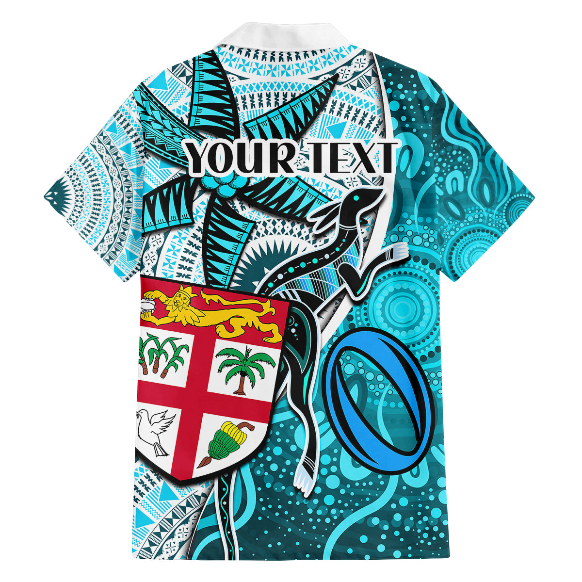 personalised-fiji-australia-rugby-family-matching-tank-maxi-dress-and-hawaiian-shirt-kangaroo-and-palm-tree-blue-tapa-pattern-mix-aboriginal