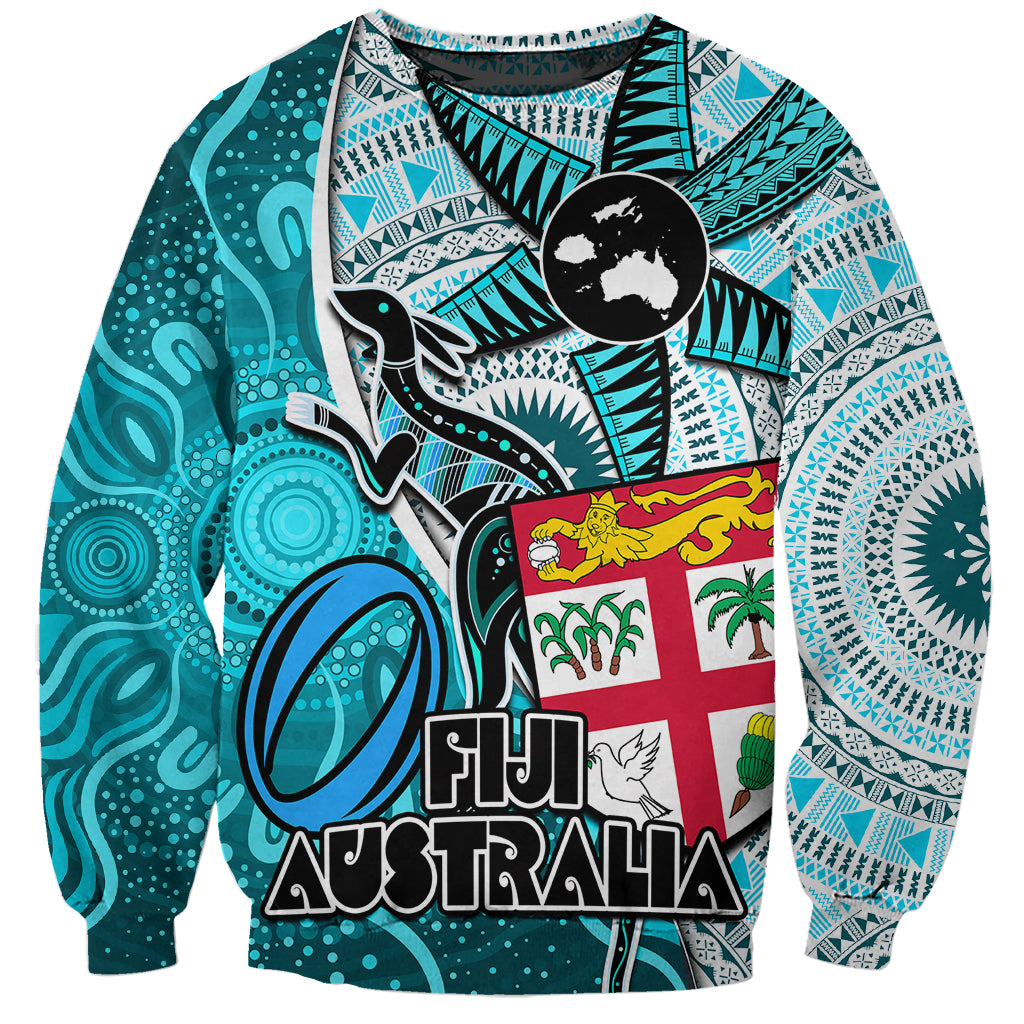 personalised-fiji-australia-rugby-sweatshirt-kangaroo-and-palm-tree-blue-tapa-pattern-mix-aboriginal