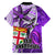 Fiji Australia Rugby Family Matching Puletasi Dress and Hawaiian Shirt Kangaroo and Palm Tree Purple Tapa Pattern Mix Aboriginal LT03 - Polynesian Pride