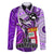 Fiji Australia Rugby Family Matching Puletasi Dress and Hawaiian Shirt Kangaroo and Palm Tree Purple Tapa Pattern Mix Aboriginal LT03 Dad's Shirt - Long Sleeve Purple - Polynesian Pride