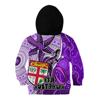 Fiji Australia Rugby Kid Hoodie Kangaroo and Palm Tree Purple Tapa Pattern Mix Aboriginal LT03 - Polynesian Pride