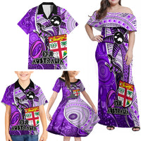 personalised-fiji-australia-rugby-family-matching-off-shoulder-maxi-dress-and-hawaiian-shirt-kangaroo-and-palm-tree-purple-tapa-pattern-mix-aboriginal