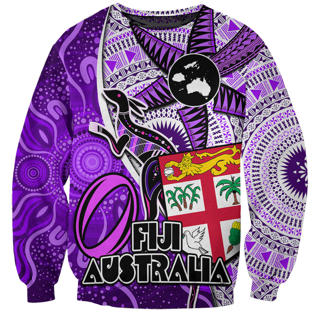 personalised-fiji-australia-rugby-sweatshirt-kangaroo-and-palm-tree-purple-tapa-pattern-mix-aboriginal