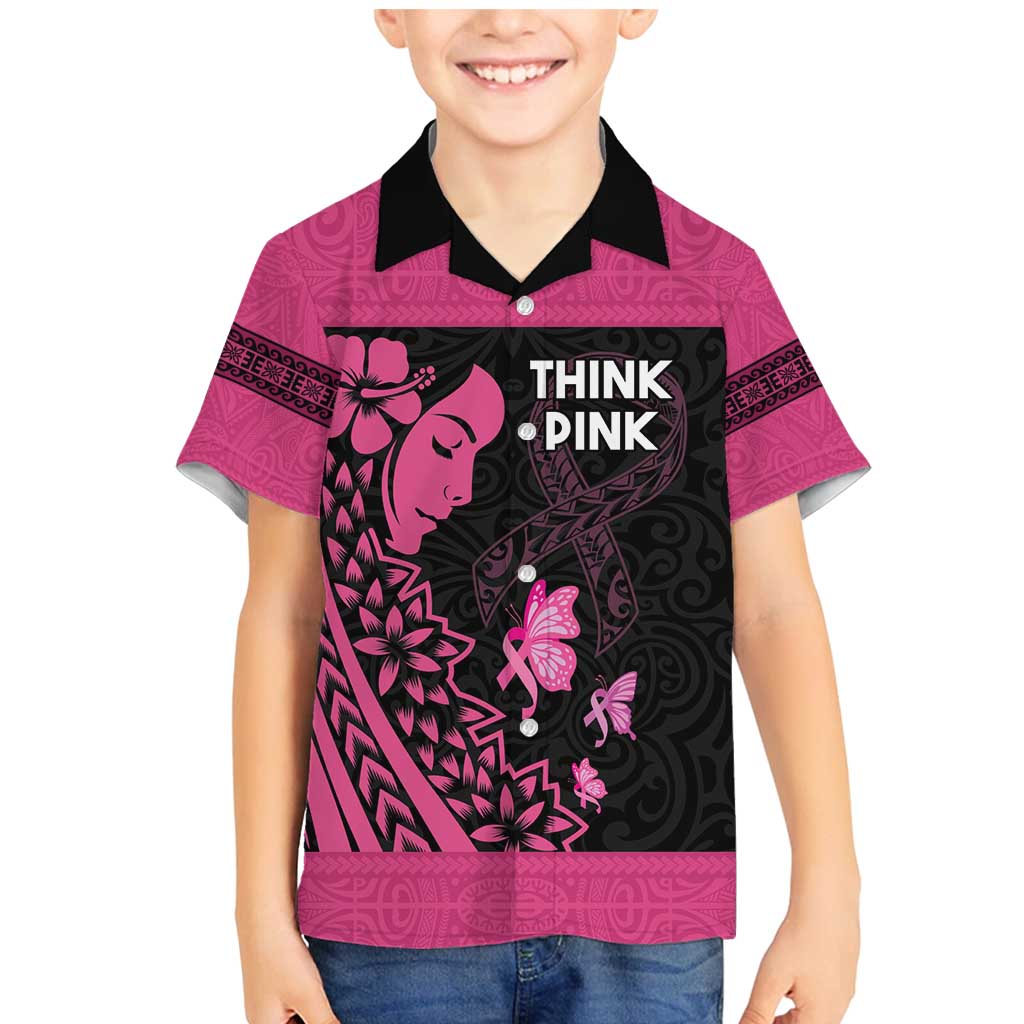 Breast Cancer Awareness Family Matching Mermaid Dress and Hawaiian Shirt Think Pink Polynesian Ribbon and Butterfly