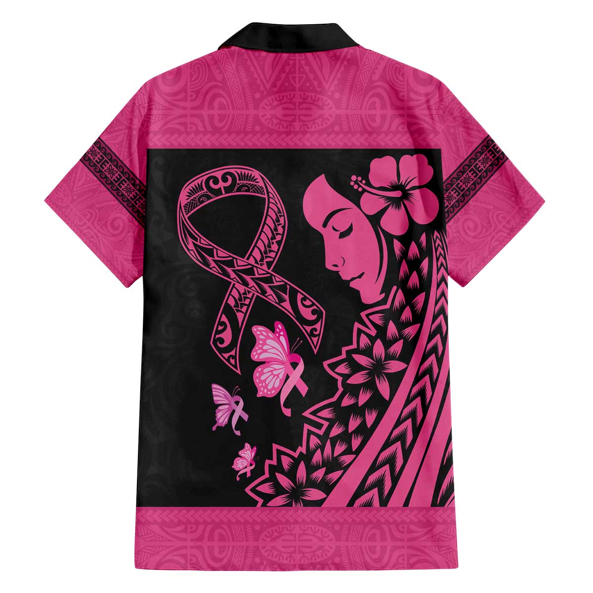 Breast Cancer Awareness Family Matching Off The Shoulder Long Sleeve Dress and Hawaiian Shirt Think Pink Polynesian Ribbon and Butterfly