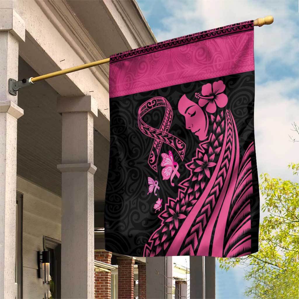 Breast Cancer Awareness Garden Flag Think Pink Polynesian Ribbon and Butterfly