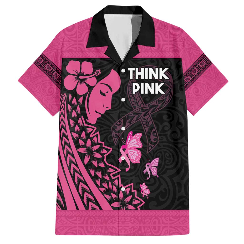 Breast Cancer Awareness Hawaiian Shirt Think Pink Polynesian Ribbon and Butterfly LT03 Pink - Polynesian Pride