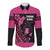 Breast Cancer Awareness Long Sleeve Button Shirt Think Pink Polynesian Ribbon and Butterfly