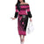 Breast Cancer Awareness Off The Shoulder Long Sleeve Dress Think Pink Polynesian Ribbon and Butterfly