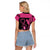 Breast Cancer Awareness Raglan Cropped T Shirt Think Pink Polynesian Ribbon and Butterfly