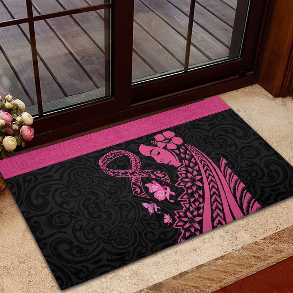 Breast Cancer Awareness Rubber Doormat Think Pink Polynesian Ribbon and Butterfly