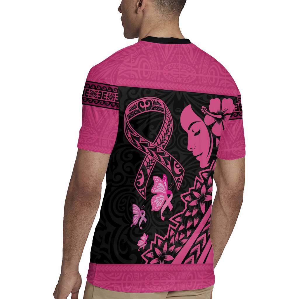 Breast Cancer Awareness Rugby Jersey Think Pink Polynesian Ribbon and Butterfly