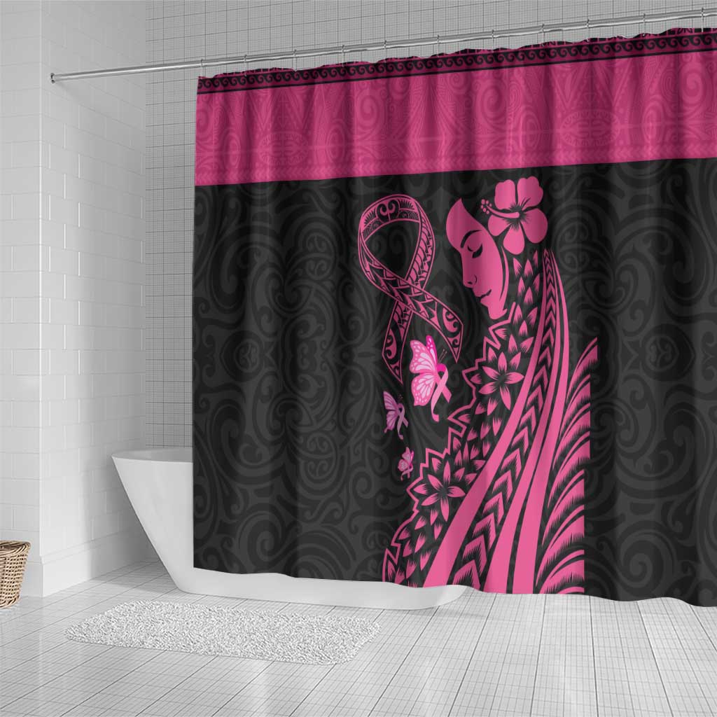 Breast Cancer Awareness Shower Curtain Think Pink Polynesian Ribbon and Butterfly