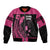 Breast Cancer Awareness Sleeve Zip Bomber Jacket Think Pink Polynesian Ribbon and Butterfly