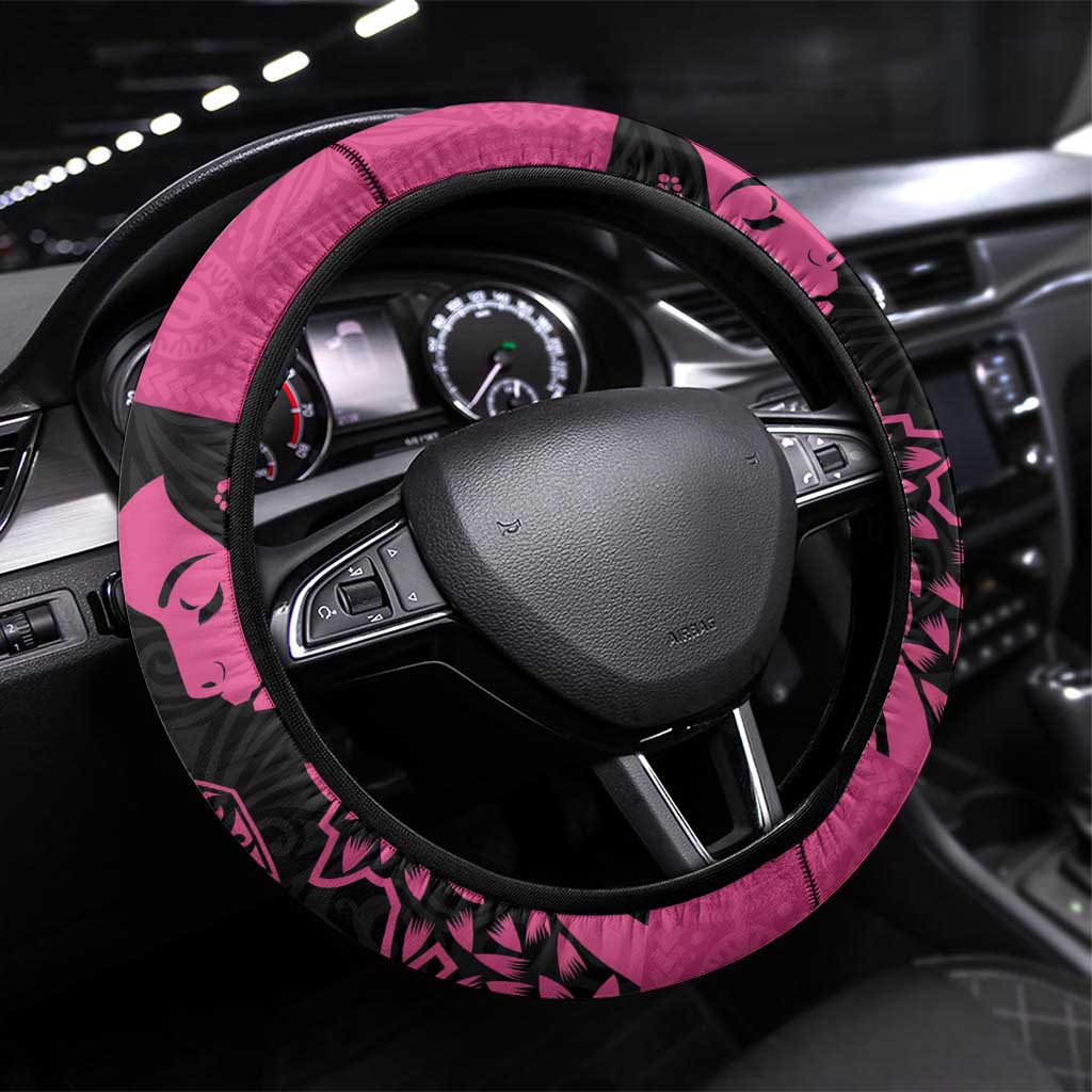 Breast Cancer Awareness Steering Wheel Cover Think Pink Polynesian Ribbon and Butterfly