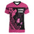 Breast Cancer Awareness Women V-Neck T-Shirt Think Pink Polynesian Ribbon and Butterfly