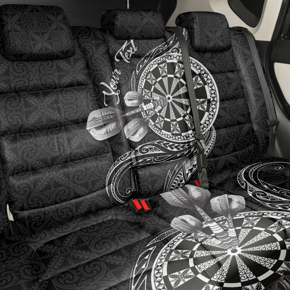 Personalised Niue Darts Masters Back Car Seat Cover Tribal Hiapo Dartboard - Polynesian Pride