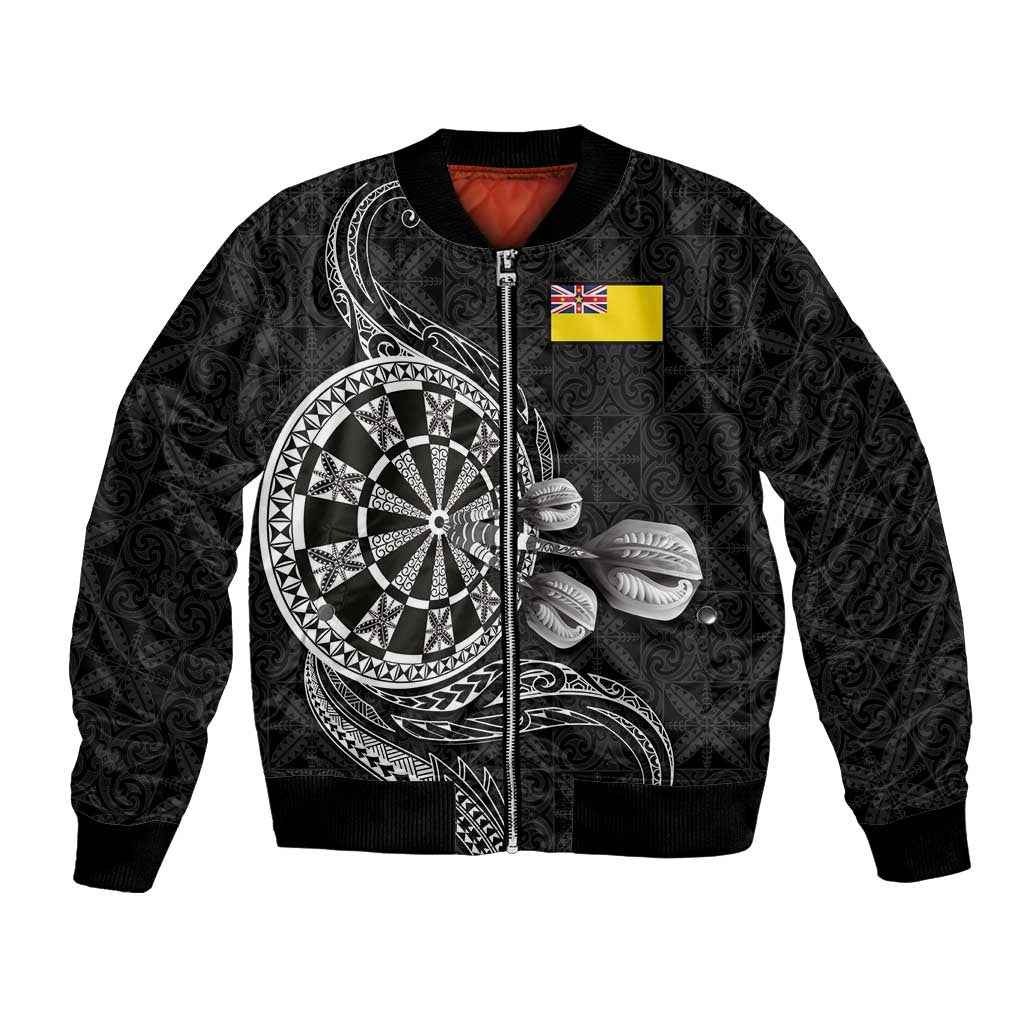 Personalised Niue Darts Masters Bomber Jacket Tribal Hiapo Dartboard - Polynesian Pride