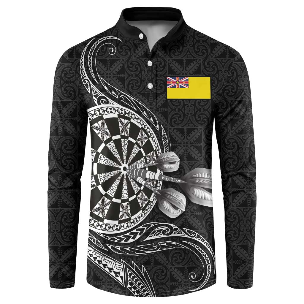 Personalised Niue Darts Masters Button Sweatshirt Tribal Hiapo Dartboard - Polynesian Pride