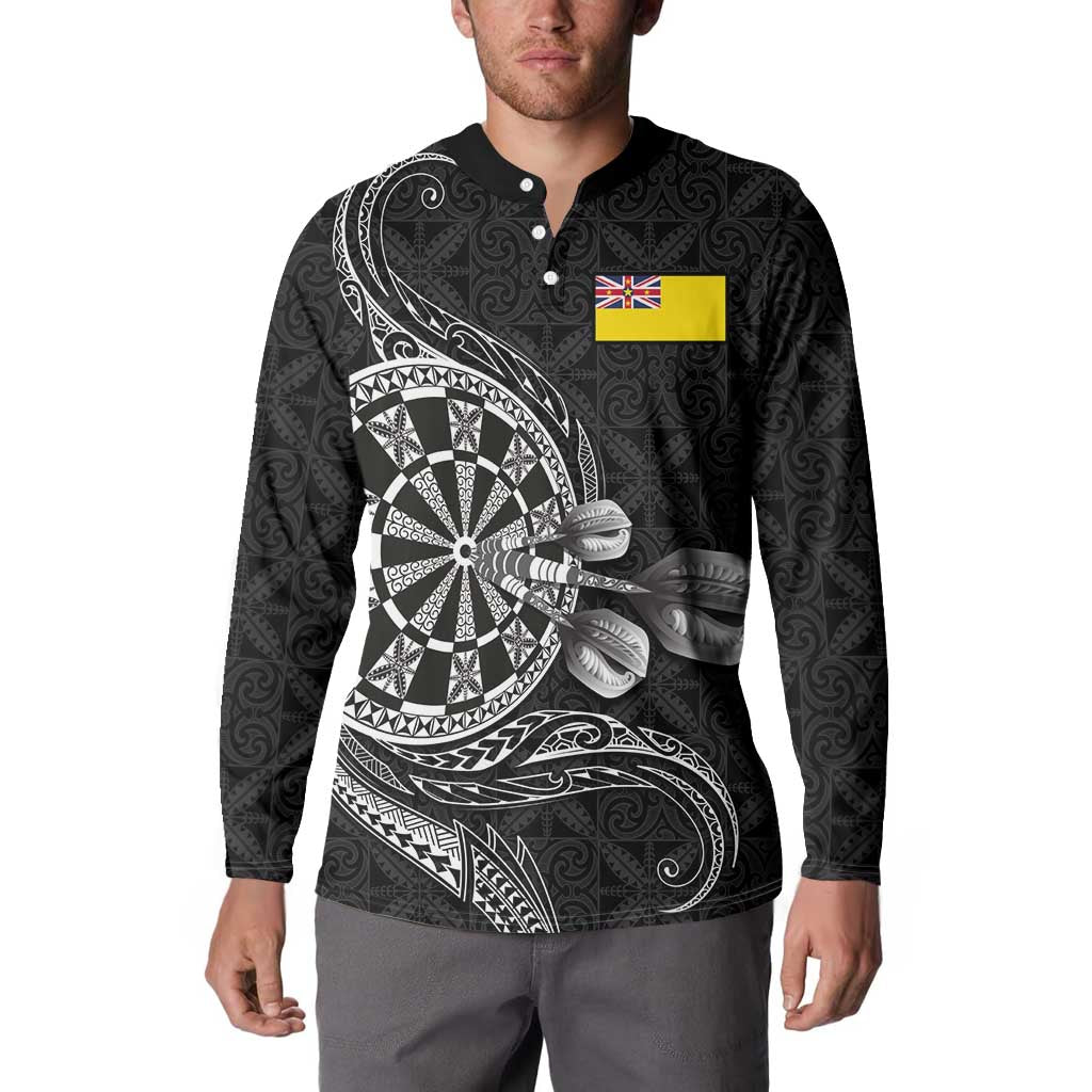 Personalised Niue Darts Masters Button Sweatshirt Tribal Hiapo Dartboard - Polynesian Pride