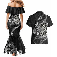 Personalised Niue Darts Masters Couples Matching Mermaid Dress and Hawaiian Shirt Tribal Hiapo Dartboard - Polynesian Pride