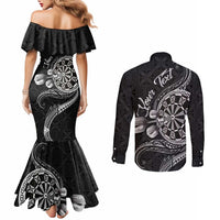 Personalised Niue Darts Masters Couples Matching Mermaid Dress and Long Sleeve Button Shirt Tribal Hiapo Dartboard - Polynesian Pride