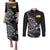 Personalised Niue Darts Masters Couples Matching Puletasi and Long Sleeve Button Shirt Tribal Hiapo Dartboard - Polynesian Pride