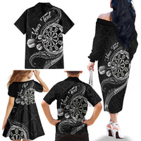Personalised Niue Darts Masters Family Matching Off The Shoulder Long Sleeve Dress and Hawaiian Shirt Tribal Hiapo Dartboard - Polynesian Pride