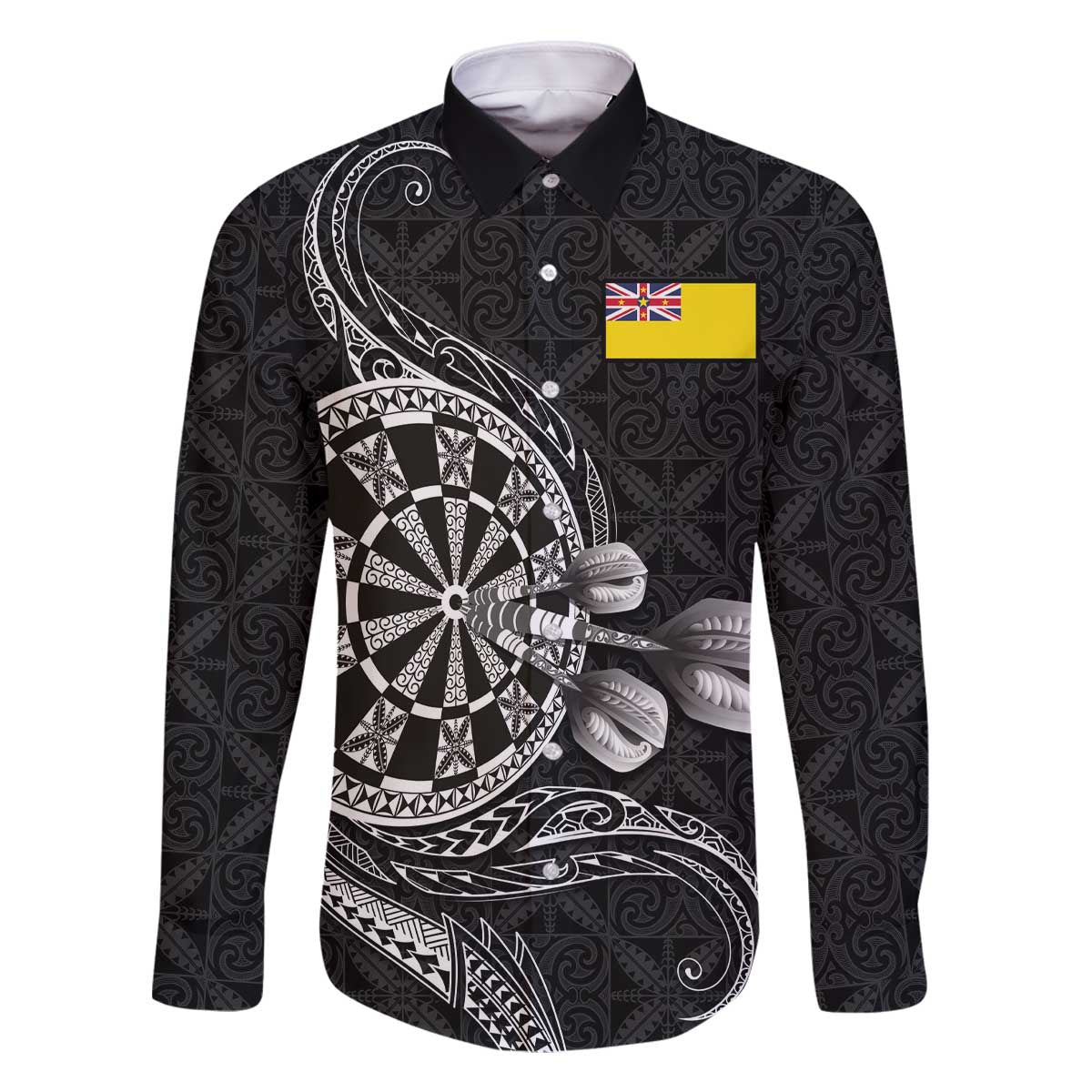 Personalised Niue Darts Masters Family Matching Off The Shoulder Long Sleeve Dress and Hawaiian Shirt Tribal Hiapo Dartboard - Polynesian Pride