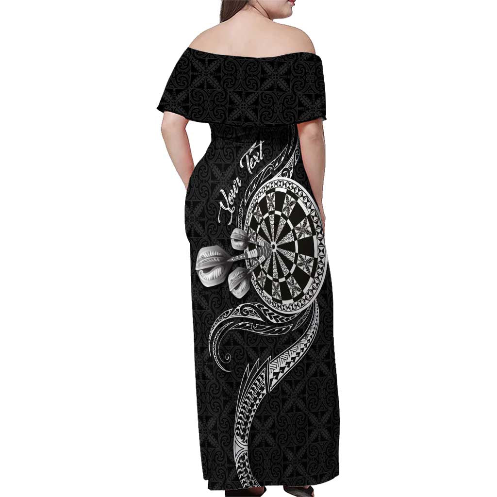 Personalised Niue Darts Masters Family Matching Off Shoulder Maxi Dress and Hawaiian Shirt Tribal Hiapo Dartboard - Polynesian Pride