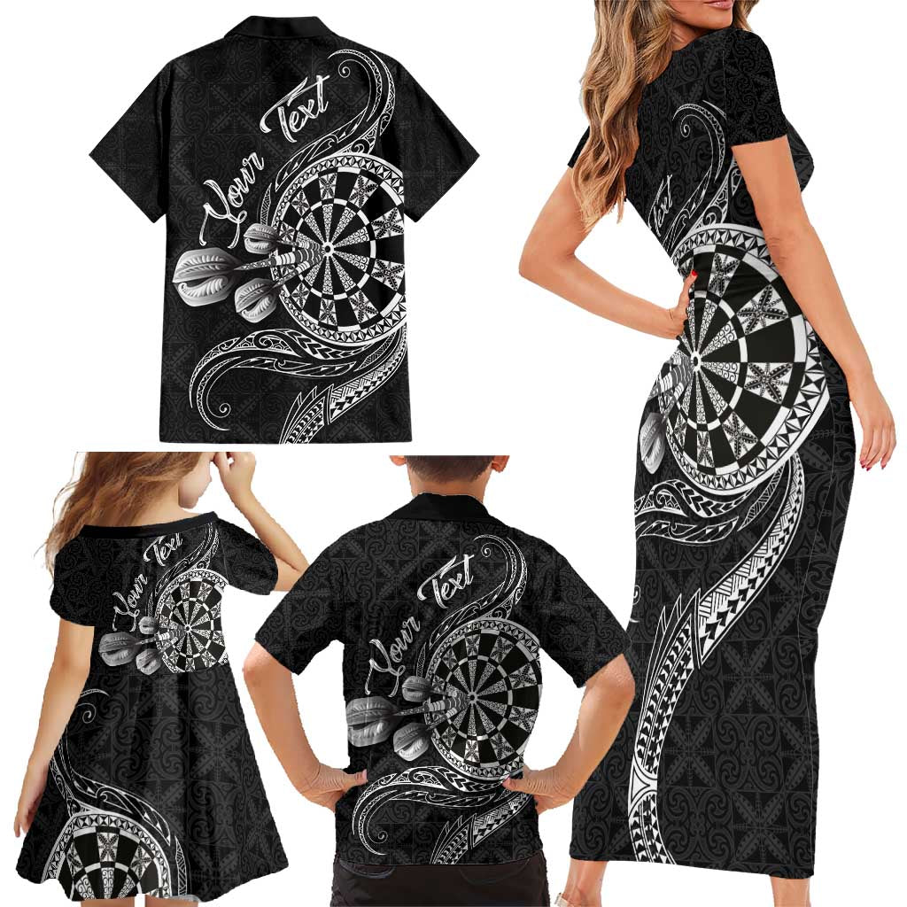 Personalised Niue Darts Masters Family Matching Short Sleeve Bodycon Dress and Hawaiian Shirt Tribal Hiapo Dartboard - Polynesian Pride