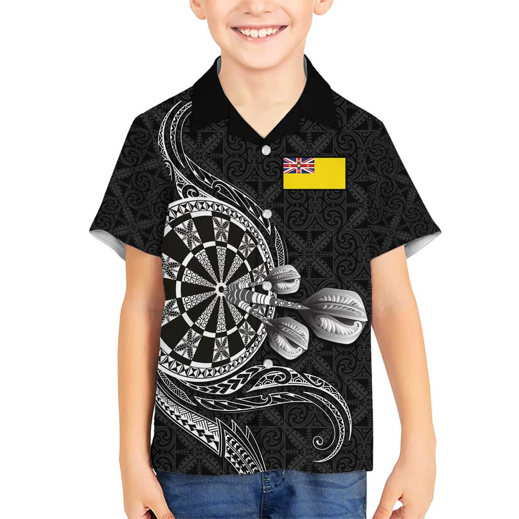 Personalised Niue Darts Masters Kid Hawaiian Shirt Tribal Hiapo Dartboard - Polynesian Pride