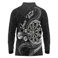 Personalised Niue Darts Masters Long Sleeve Polo Shirt Tribal Hiapo Dartboard - Polynesian Pride