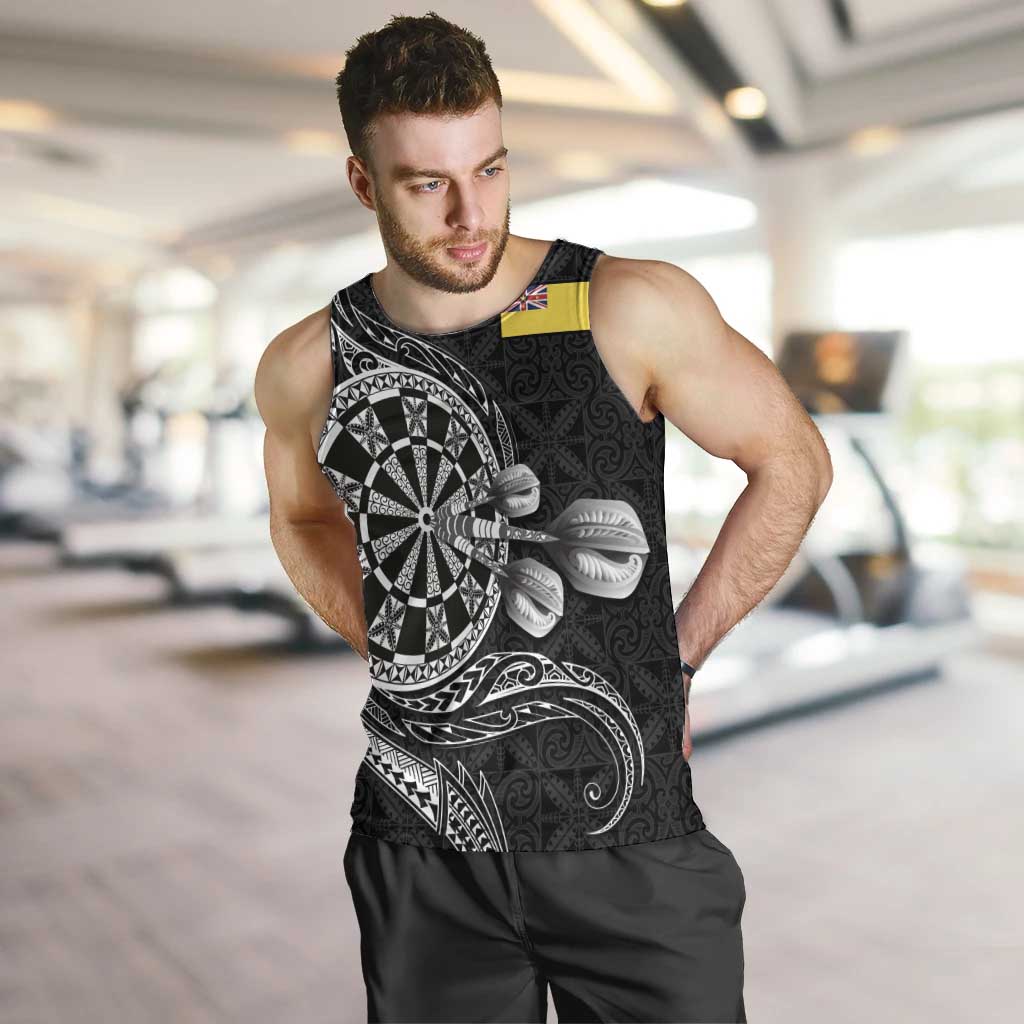 Personalised Niue Darts Masters Men Tank Top Tribal Hiapo Dartboard - Polynesian Pride