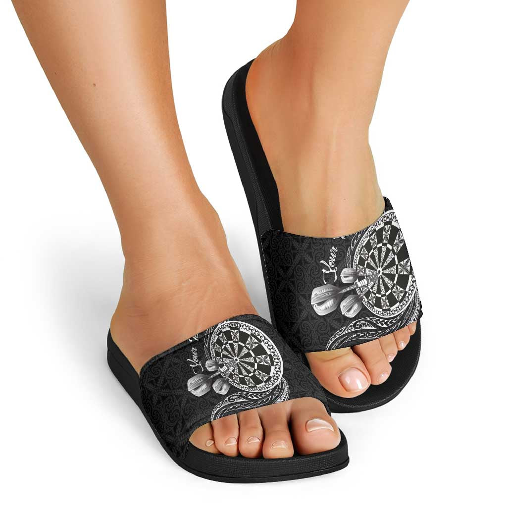 Personalised Niue Darts Masters Slide Sandals Tribal Hiapo Dartboard - Polynesian Pride