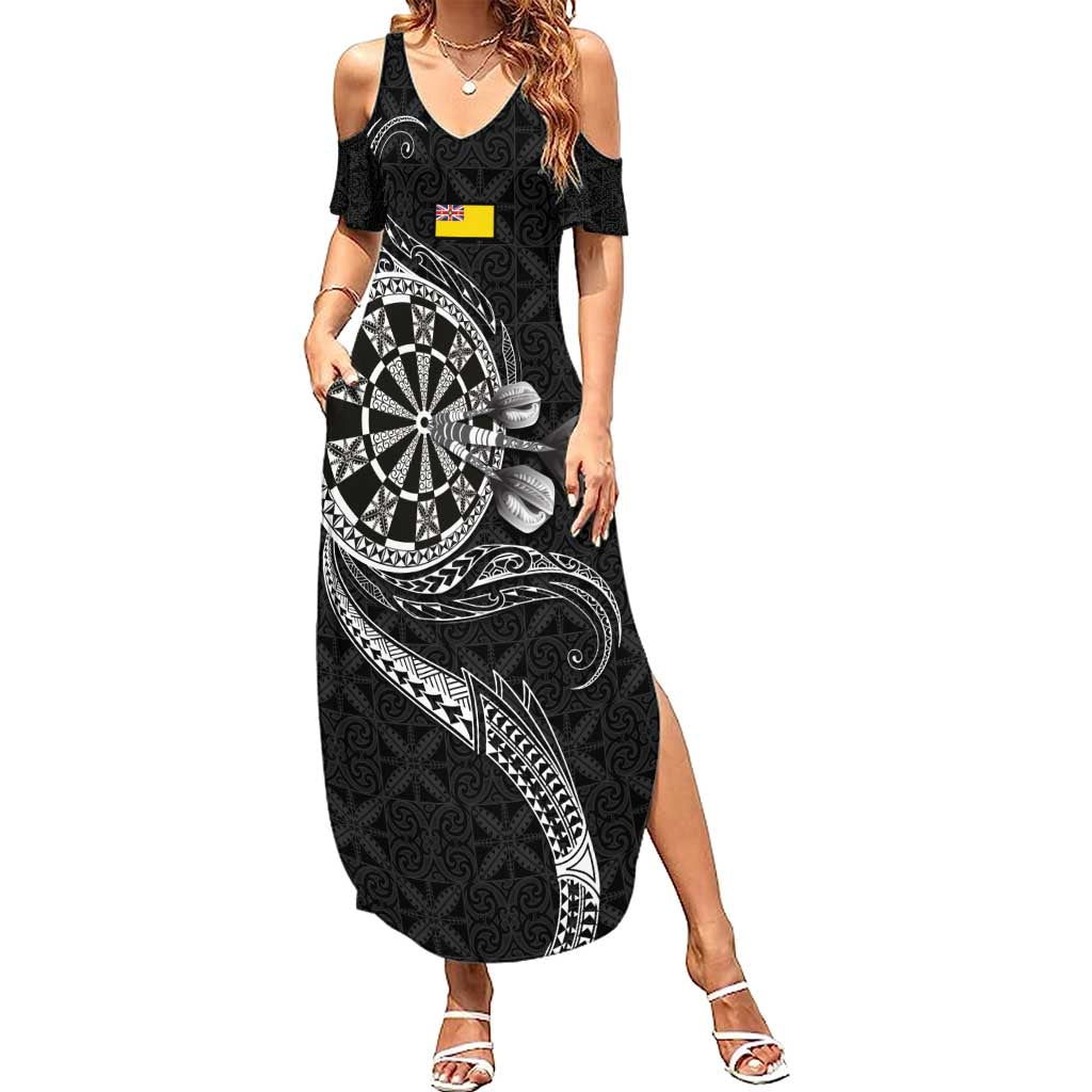 Personalised Niue Darts Masters Summer Maxi Dress Tribal Hiapo Dartboard - Polynesian Pride