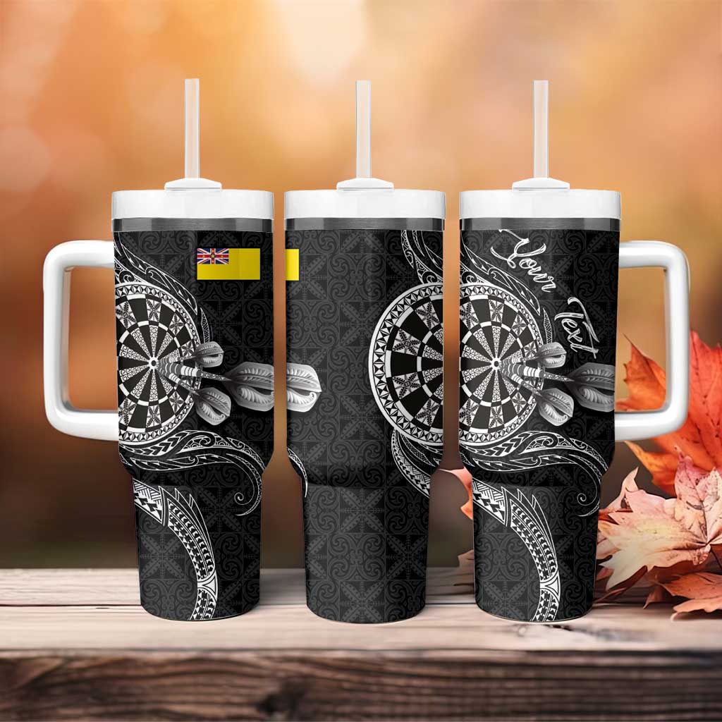 Personalised Niue Darts Masters Tumbler With Handle Tribal Hiapo Dartboard - Polynesian Pride