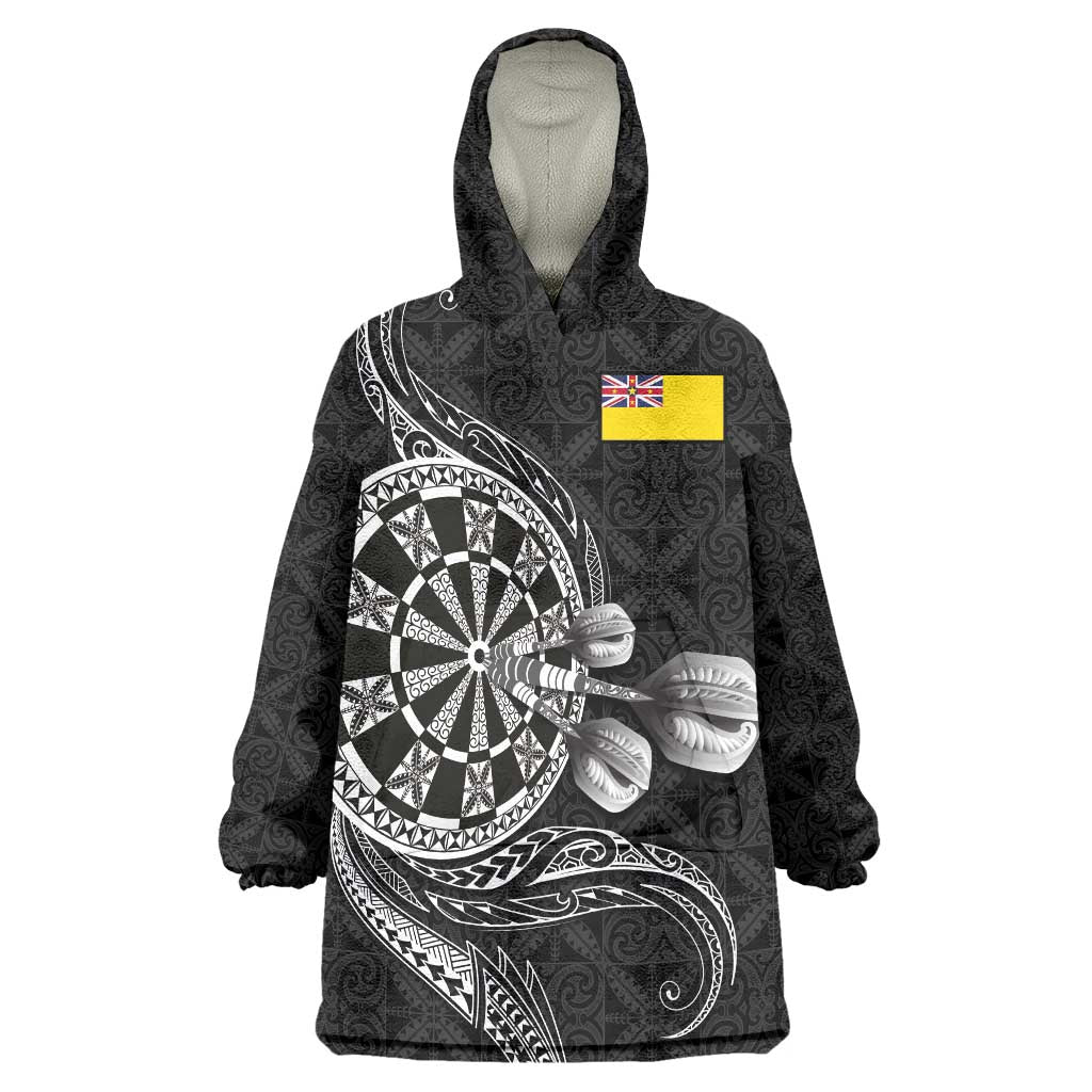 Personalised Niue Darts Masters Wearable Blanket Hoodie Tribal Hiapo Dartboard - Polynesian Pride