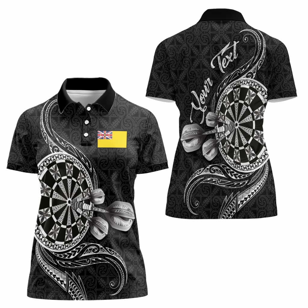 Personalised Niue Darts Masters Women Polo Shirt Tribal Hiapo Dartboard - Polynesian Pride
