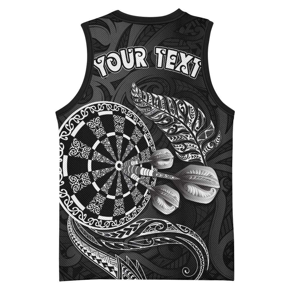 Personalised New Zealand Aotearoa Darts Masters Basketball Jersey Tribal Silver Fern and Ta Moko Dartboard - Polynesian Pride