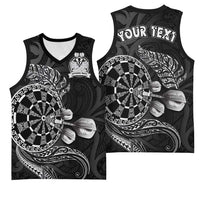 Personalised New Zealand Aotearoa Darts Masters Basketball Jersey Tribal Silver Fern and Ta Moko Dartboard - Polynesian Pride